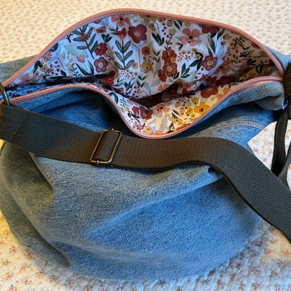 Denim Shoulder/Crossbody Bag  with fun floral lining. Super cute 🌻 CUSTOM MADE